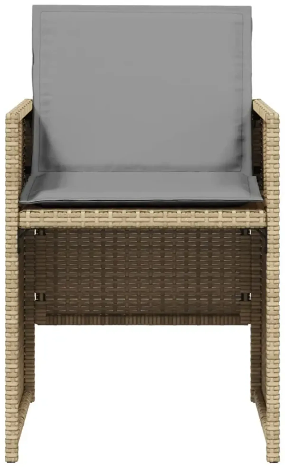 Outdoor Accent Chair Set of 4, Beige Rattan, Gray High Back Cushions - Benzara
