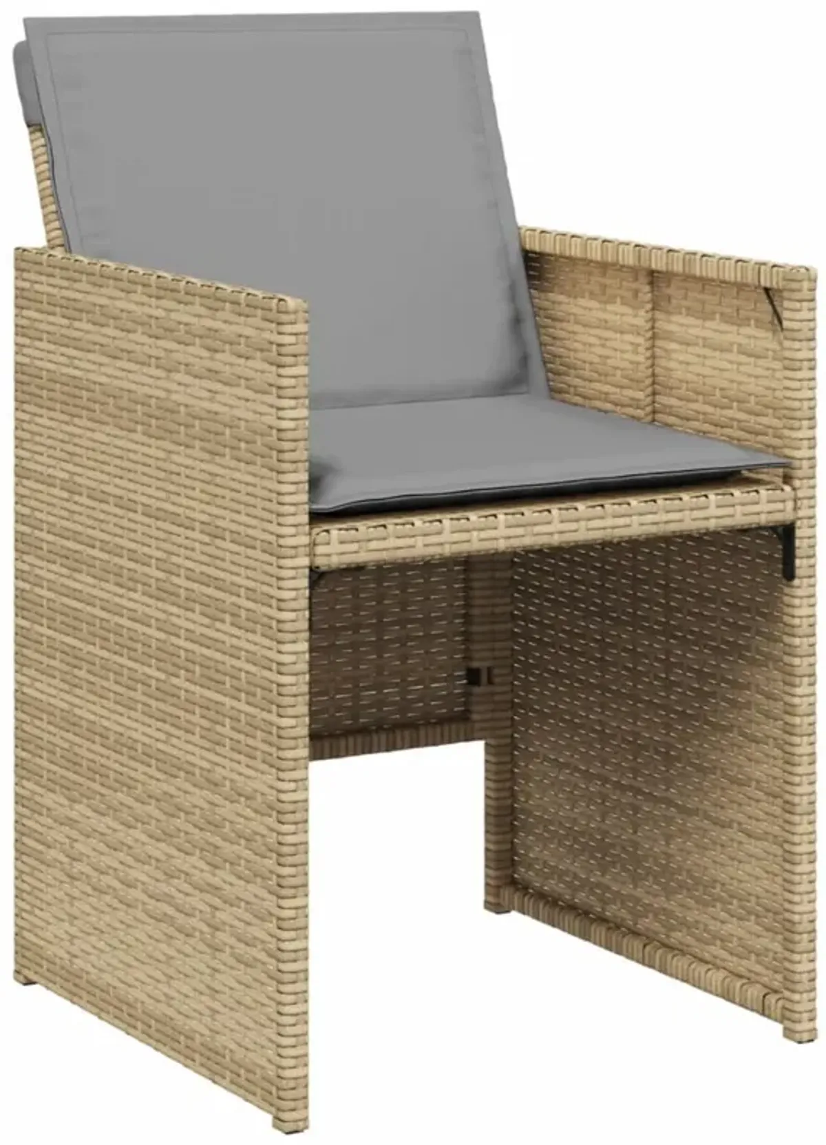 Outdoor Accent Chair Set of 4, Beige Rattan, Gray High Back Cushions - Benzara