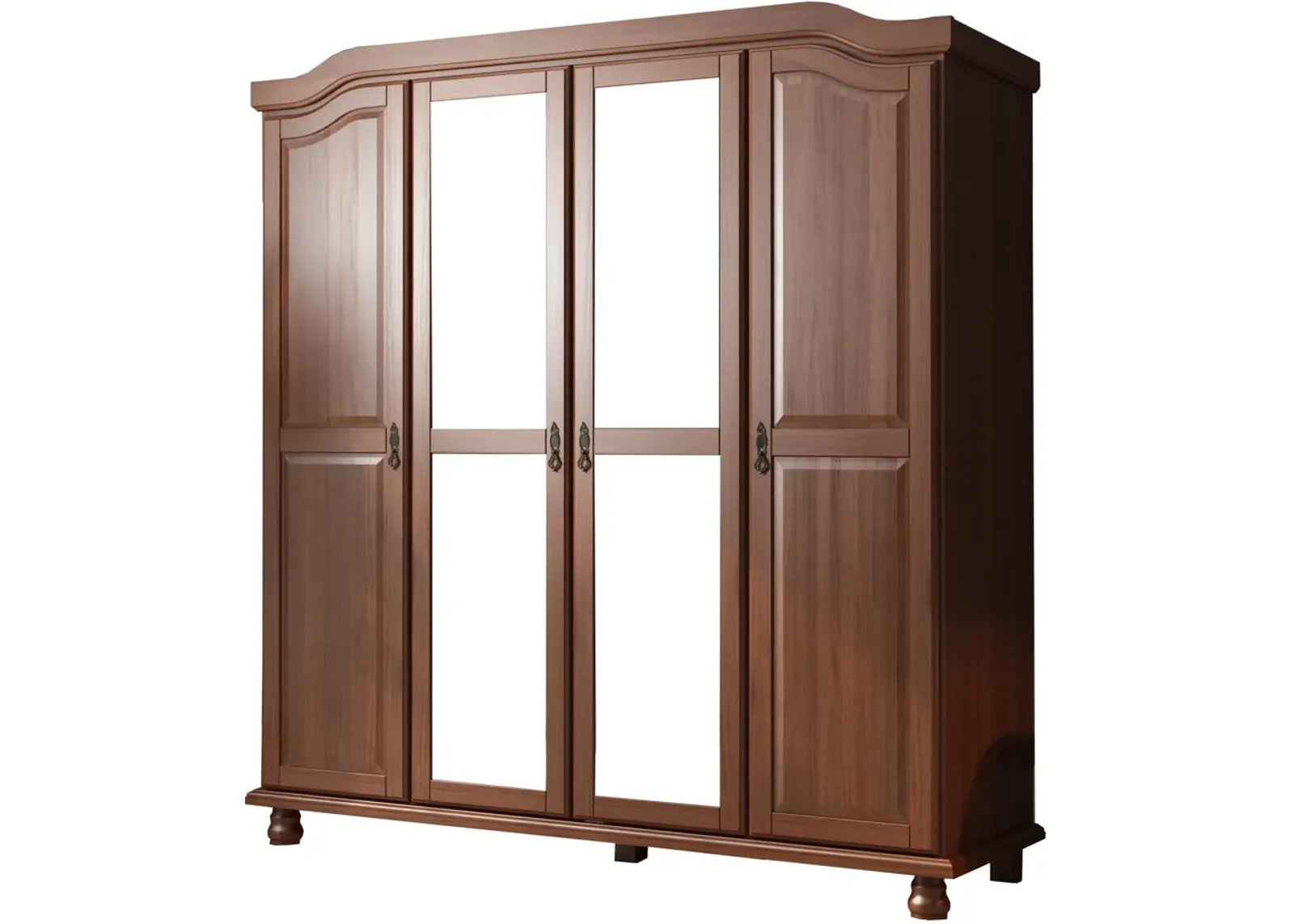 100% Solid Wood Kyle 4-Door Wardrobe with Mirrored Doors