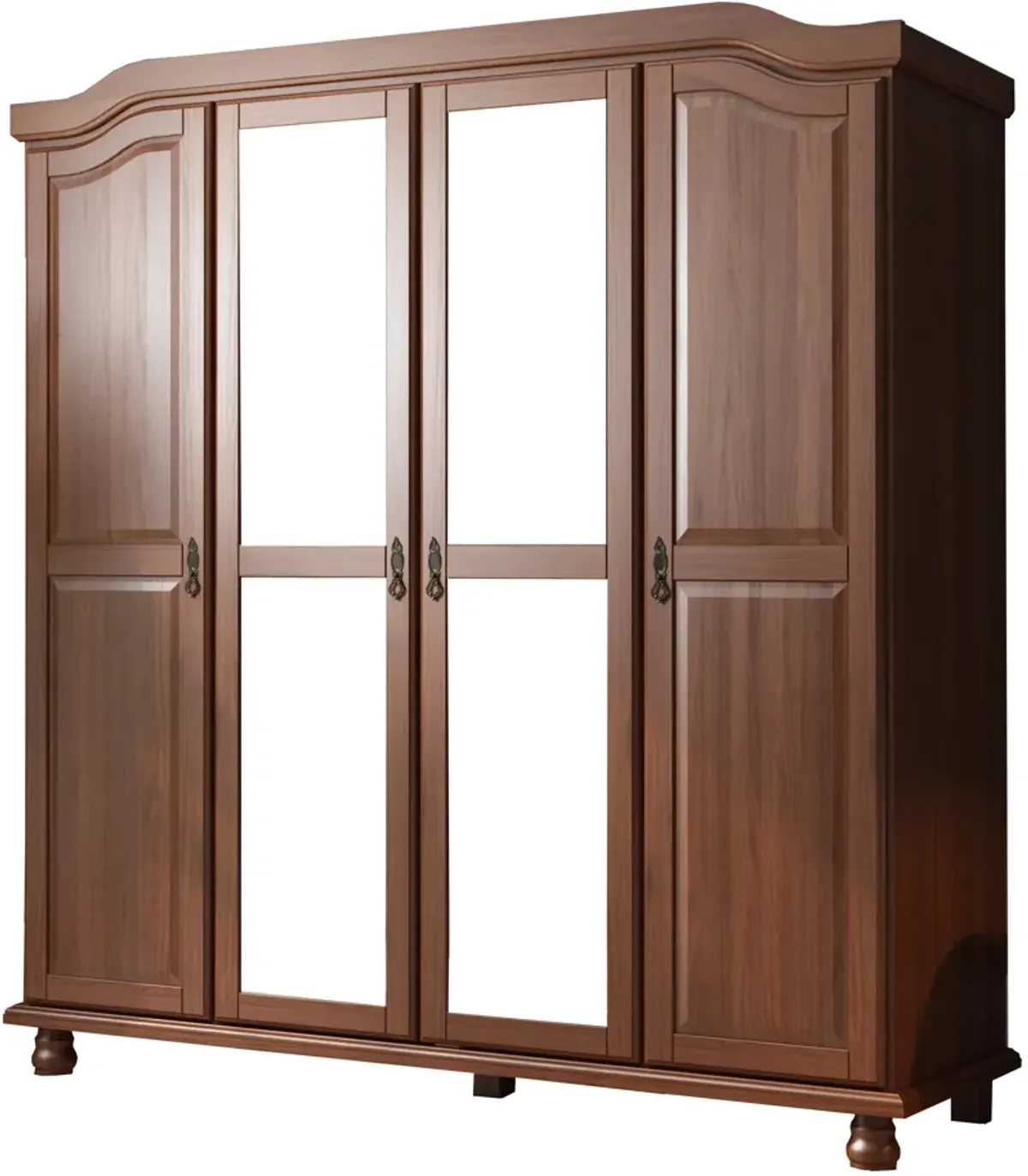 100% Solid Wood Kyle 4-Door Wardrobe with Mirrored Doors