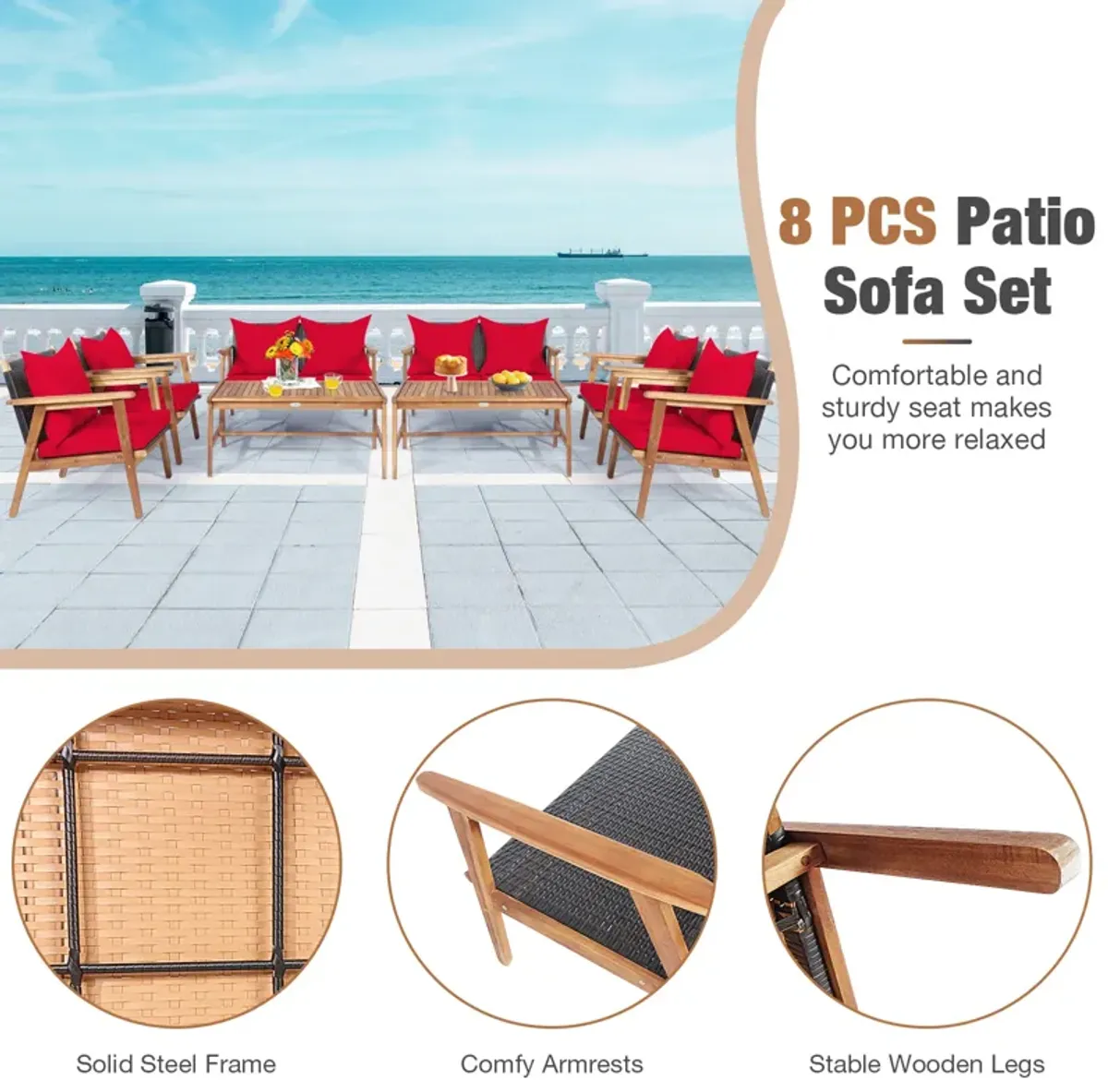 4-Piece Acacia Wood and Rattan Patio Furniture Set for Outdoor Seating