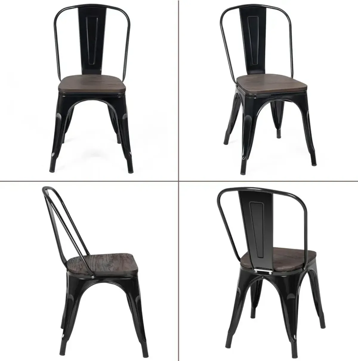 18 Inch Height Set of 4 Stackable Style Metal Wood Dining Chair