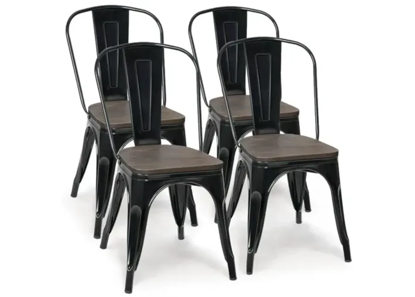 18 Inch Height Set of 4 Stackable Style Metal Wood Dining Chair