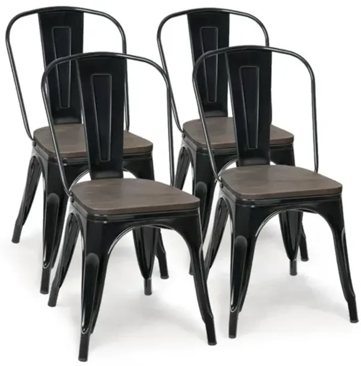 18 Inch Height Set of 4 Stackable Style Metal Wood Dining Chair