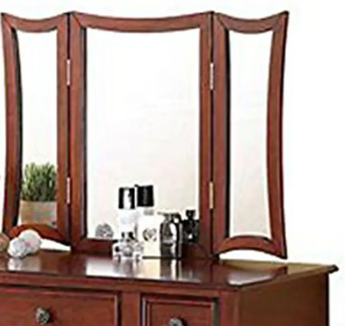 Modish Vanity Set Featuring Stool And Mirror Cherry Brown-Benzara