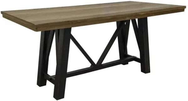 Pola Dining Table, Dual Tone Gray and Brown Solid Pine Wood, 79 Inch - Benzara