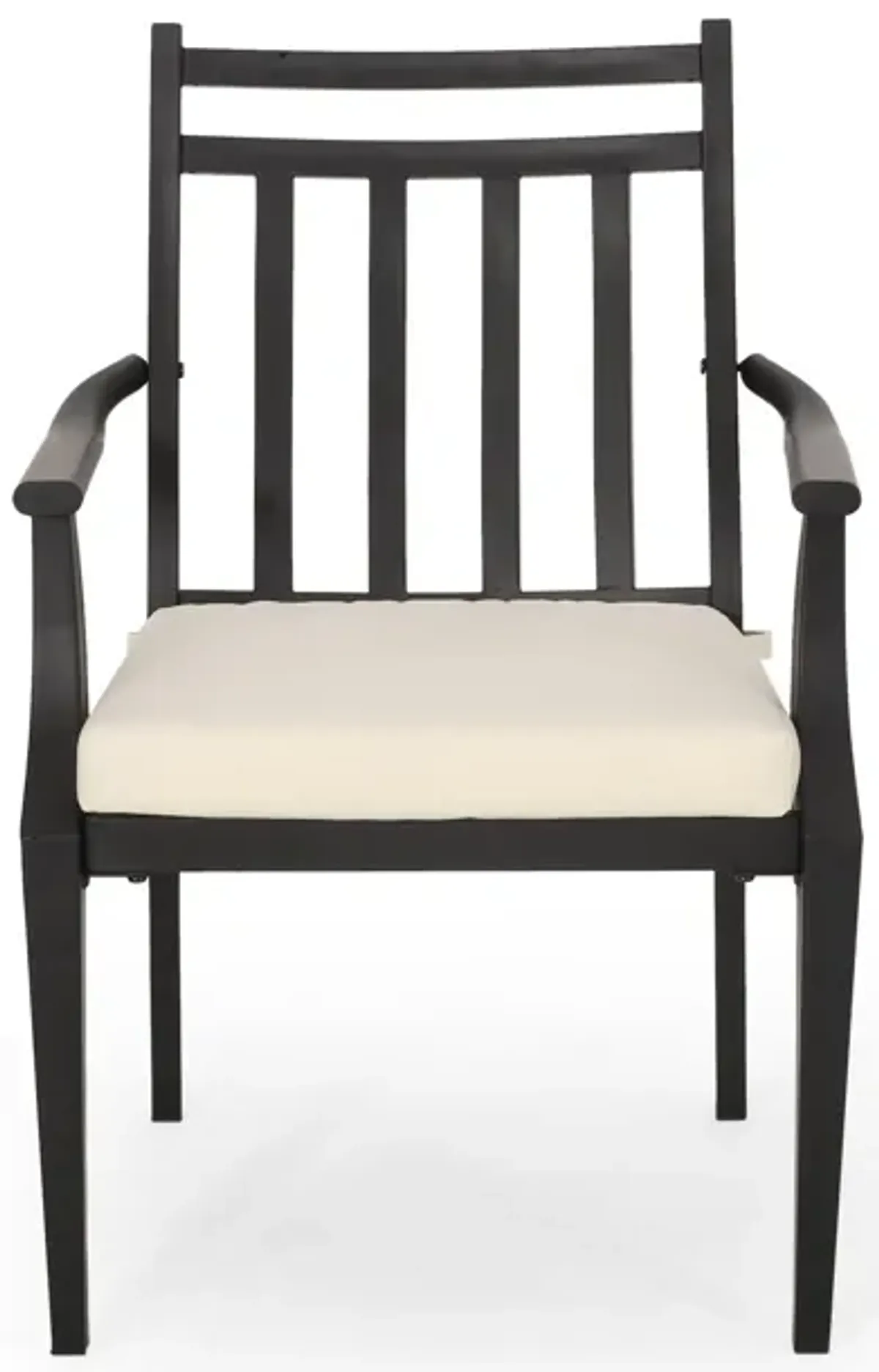 Outdoor Bistro Table Set with 2 Chairs, Slatted, Black Iron, Beige - Benzara