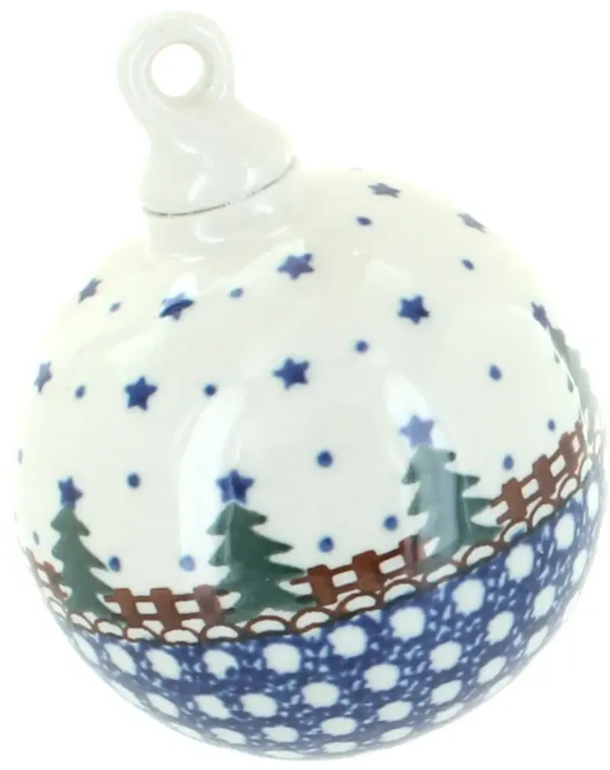 Blue Rose Polish Pottery Rustic Pines Large Round Christmas Ornament
