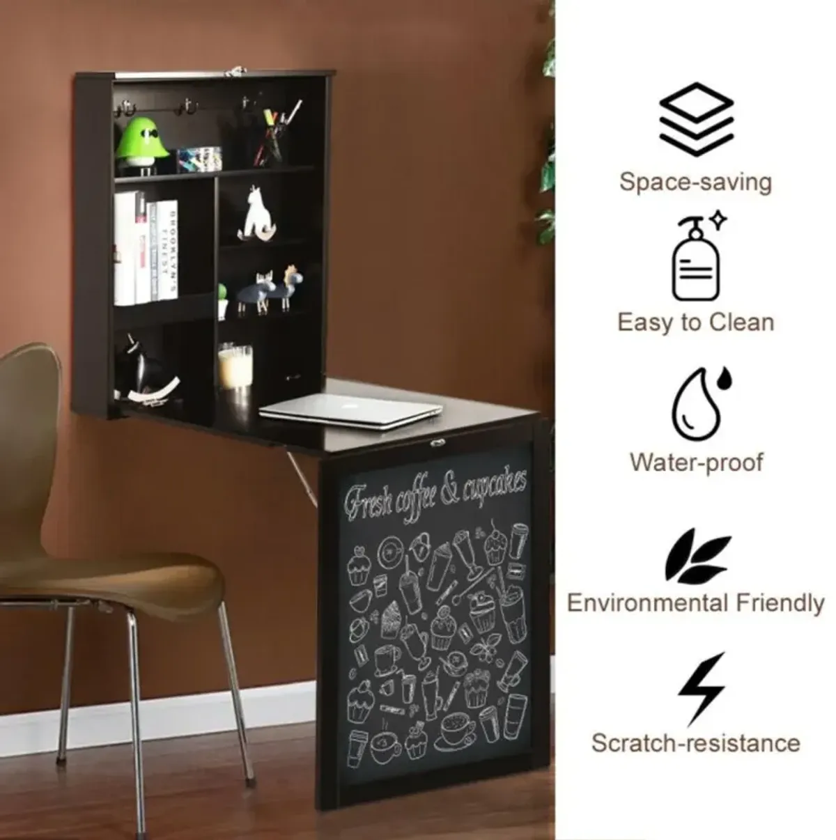 Hivvago Convertible Wall Mounted Table with A Chalkboard