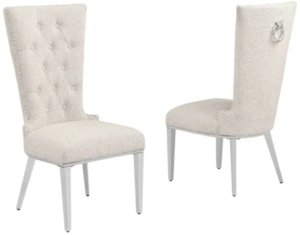 Cream Boucle Fabric With Silver Chrome Base Glam Dining Chairs (Set Of 2)