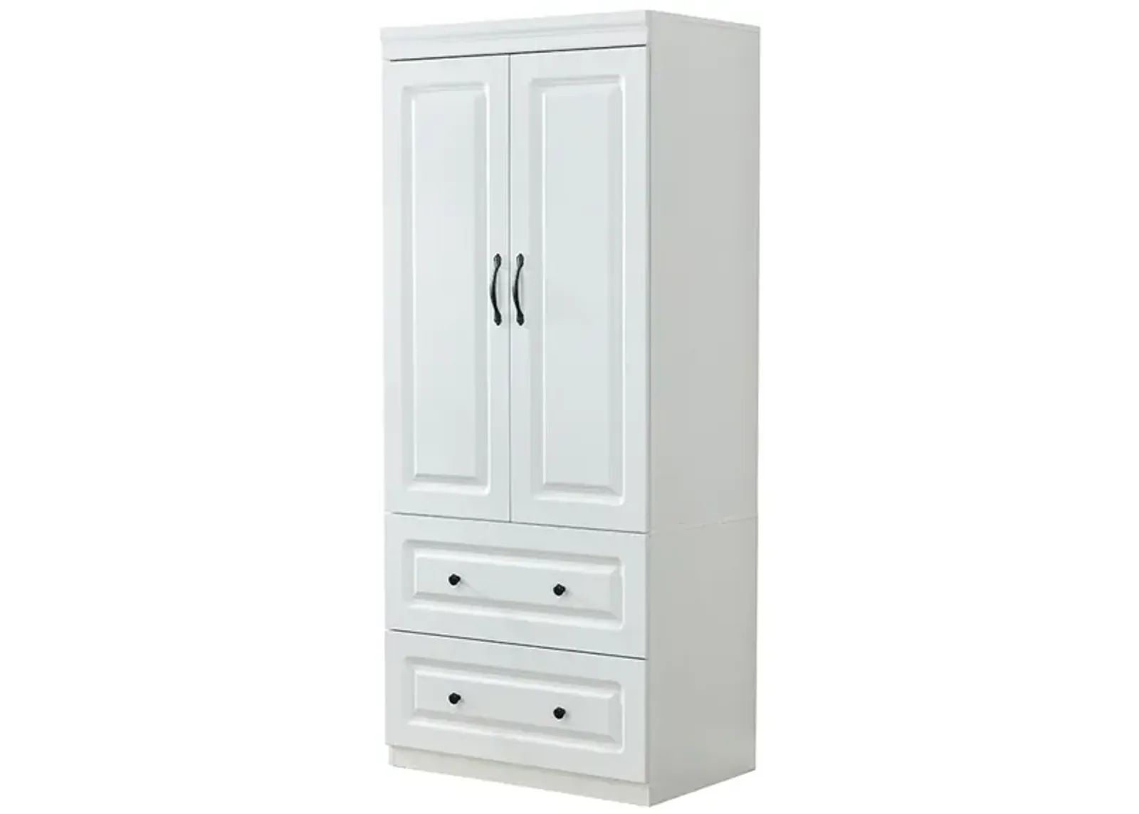 Wardrobe Closet with 2 Doors Wood Armoire Wardrobe Closets Cabinet Wardrobe Cabinet White Storage Cabinet Bedroom Armoires with Hanging Rod 2 Drawers