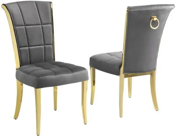 Dark grey velvet side chairs with gold color base - Set of 2