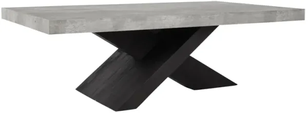 Ren 54 Inch Coffee Table, Rectangular Top, Cross Base, Gray, Black Concrete - Benzara