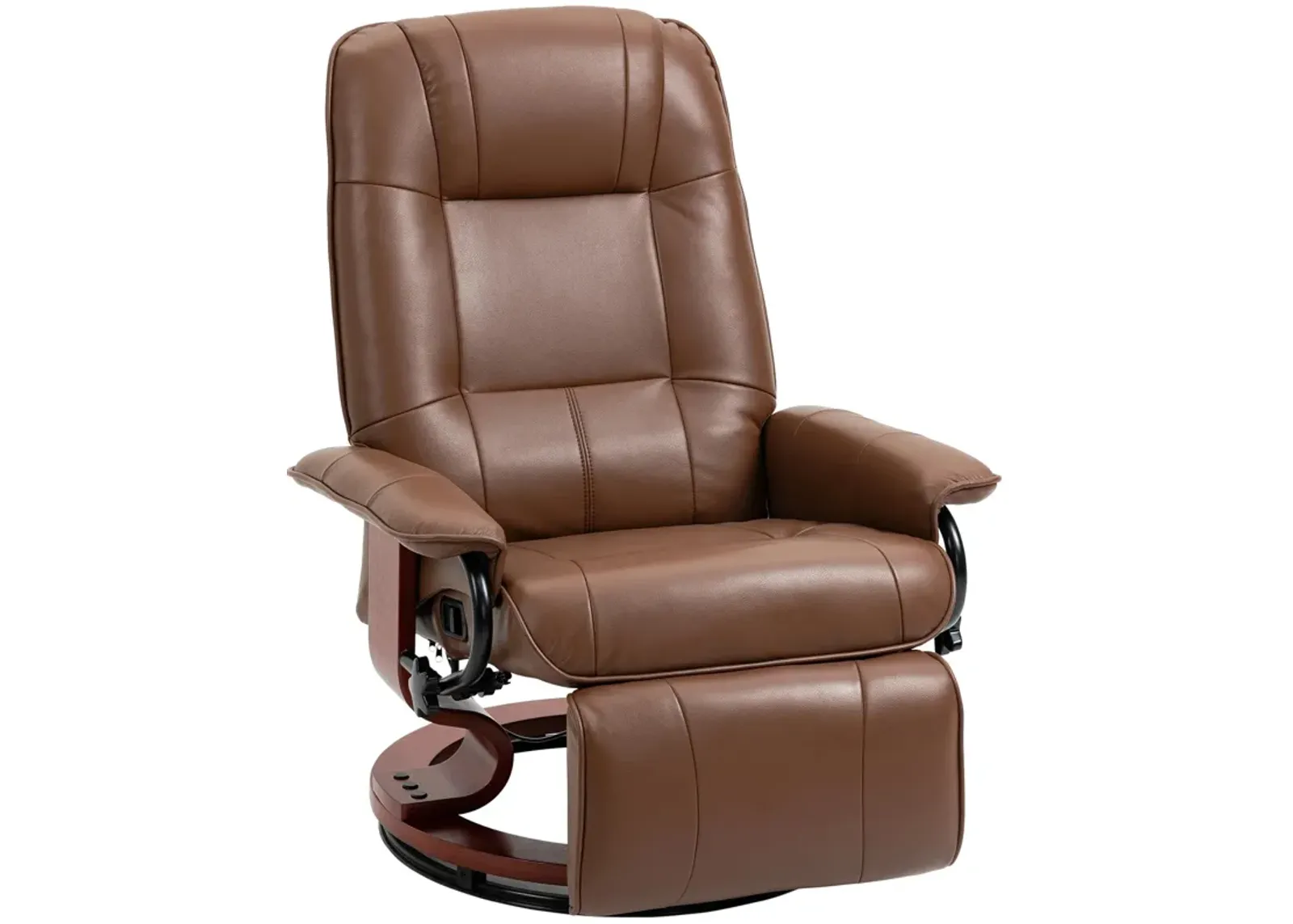 Brown Living Room Comfort: Faux Leather Manual Swivel Recliner