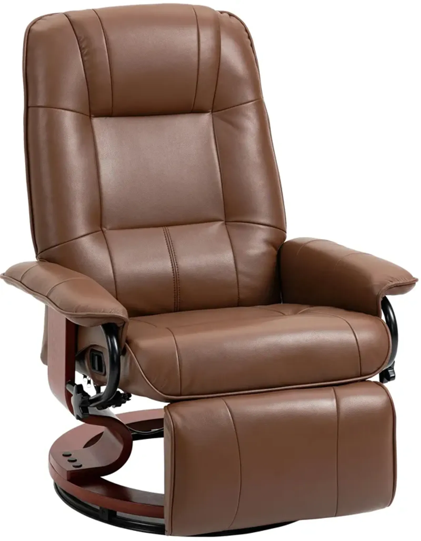 Brown Living Room Comfort: Faux Leather Manual Swivel Recliner