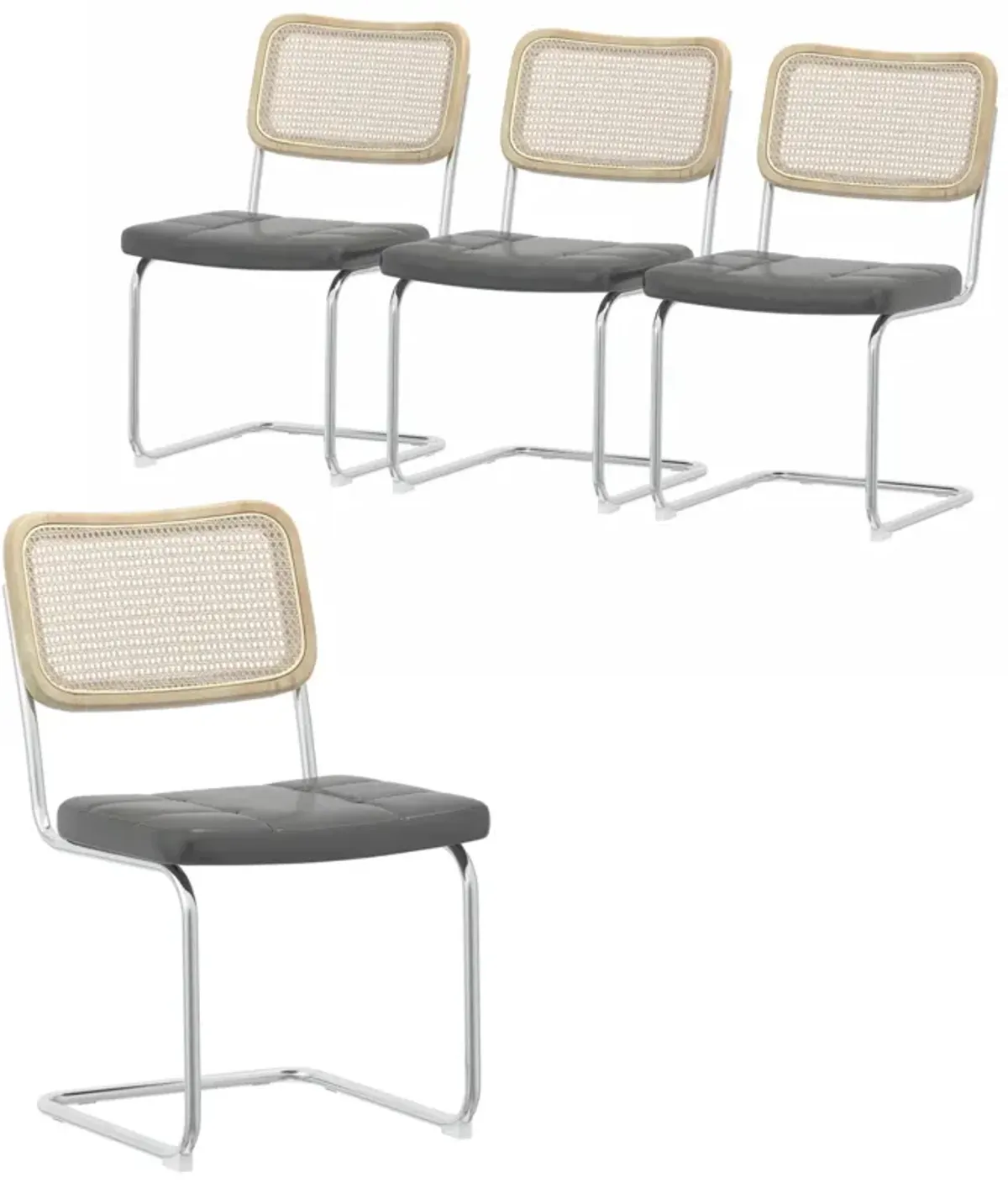 4 Gray Leather Dining Chairs with High-Density Sponge