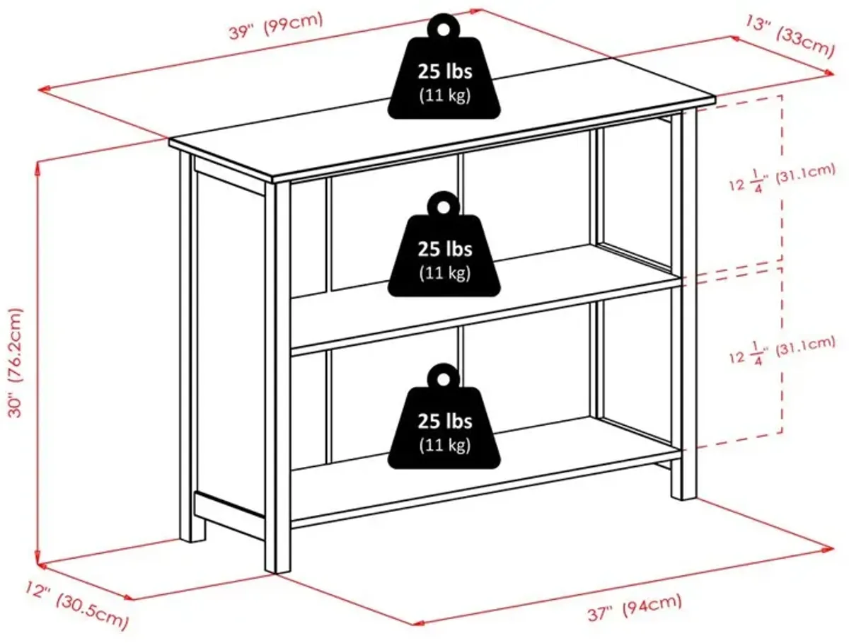 Milan Storage Shelf or Bookcase, 3-Tier, Long