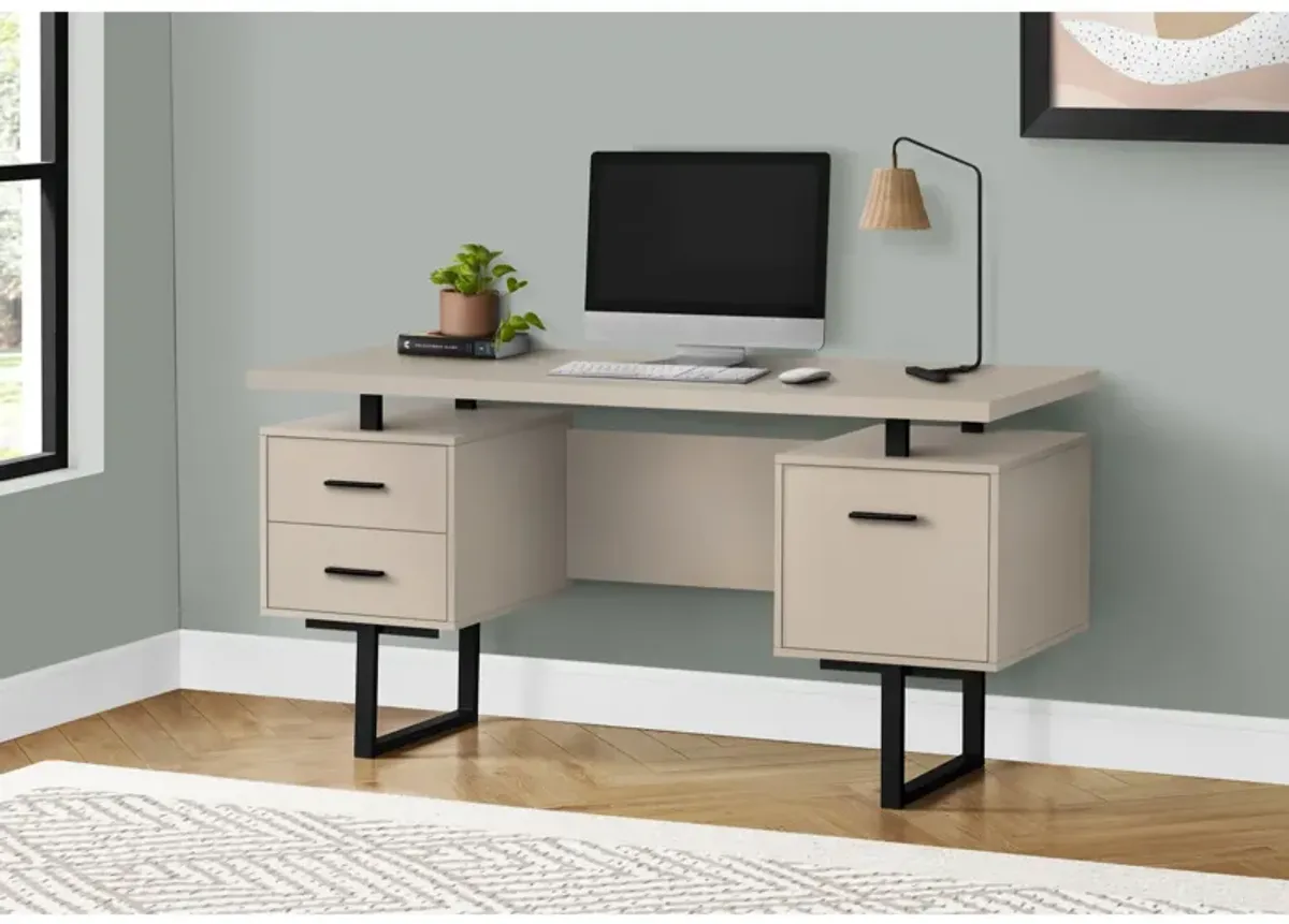 Monarch Specialties Computer Desk, Home Office, Laptop, Left, Right Set-Up, Storage Drawers, 60"L, Work, Metal, Laminate, Beige, Black, Contemporary, Modern