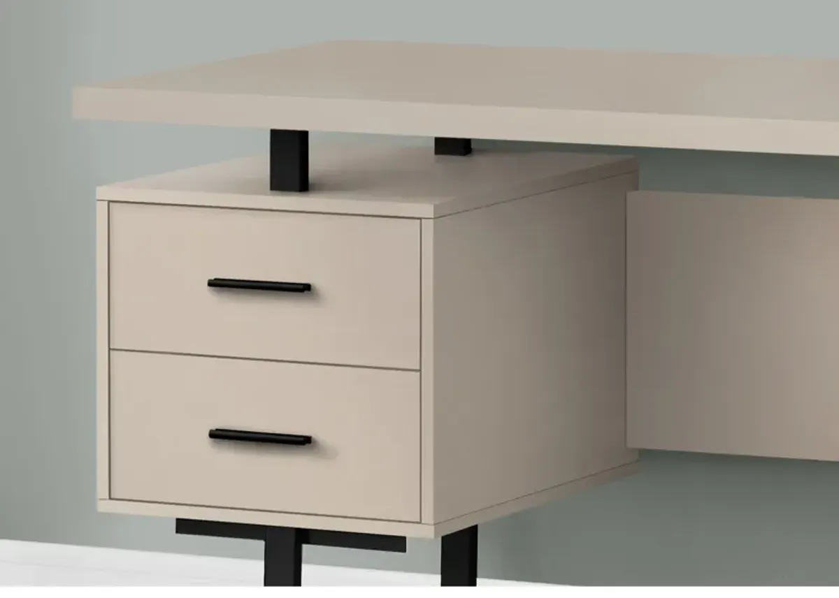 Monarch Specialties Computer Desk, Home Office, Laptop, Left, Right Set-Up, Storage Drawers, 60"L, Work, Metal, Laminate, Beige, Black, Contemporary, Modern