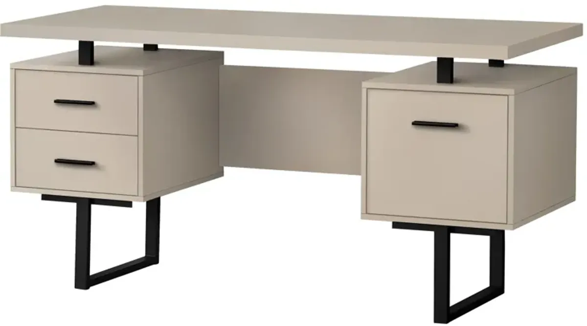 Monarch Specialties Computer Desk, Home Office, Laptop, Left, Right Set-Up, Storage Drawers, 60"L, Work, Metal, Laminate, Beige, Black, Contemporary, Modern