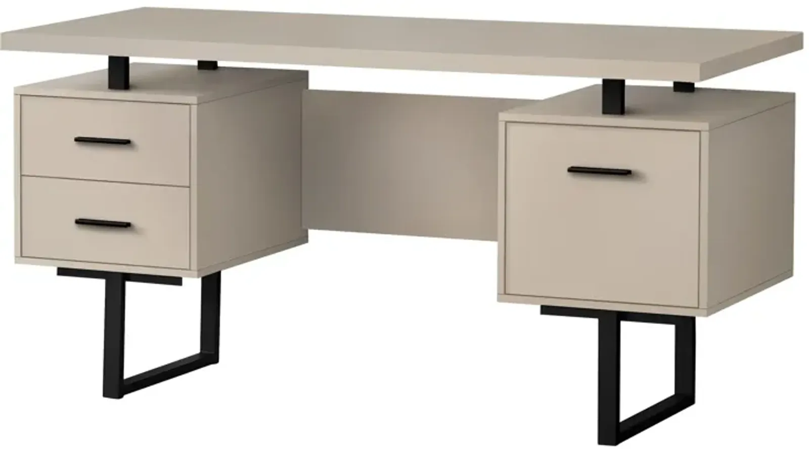 Monarch Specialties Computer Desk, Home Office, Laptop, Left, Right Set-Up, Storage Drawers, 60"L, Work, Metal, Laminate, Beige, Black, Contemporary, Modern