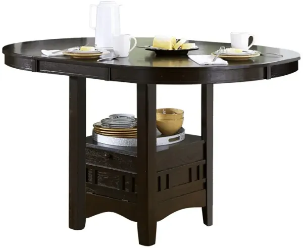 Oval Wooden Counter Height Table with Extension Leaf and Open Shelf, Brown-Benzara