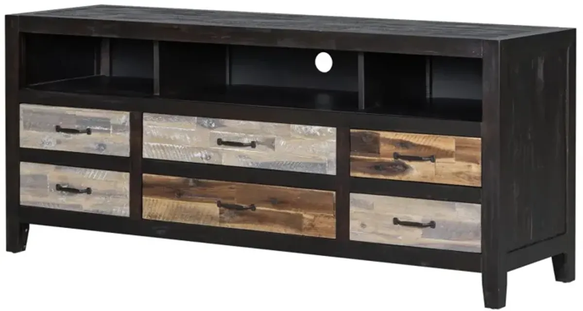 Retro Distressed Wooden TV Stand for TVs up to 65 Inches, Entertainment Center Media Console with 6 Drawers and 3 Shelves for Living room, Brown