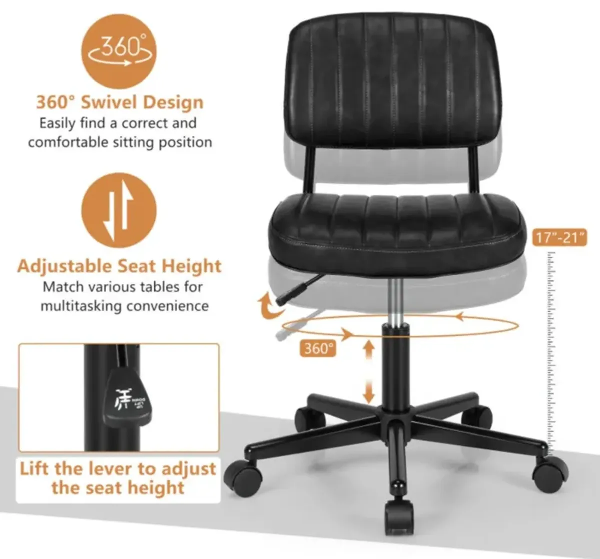 Hivvago PU Leather Adjustable Office Chair  Swivel Task Chair with Backrest