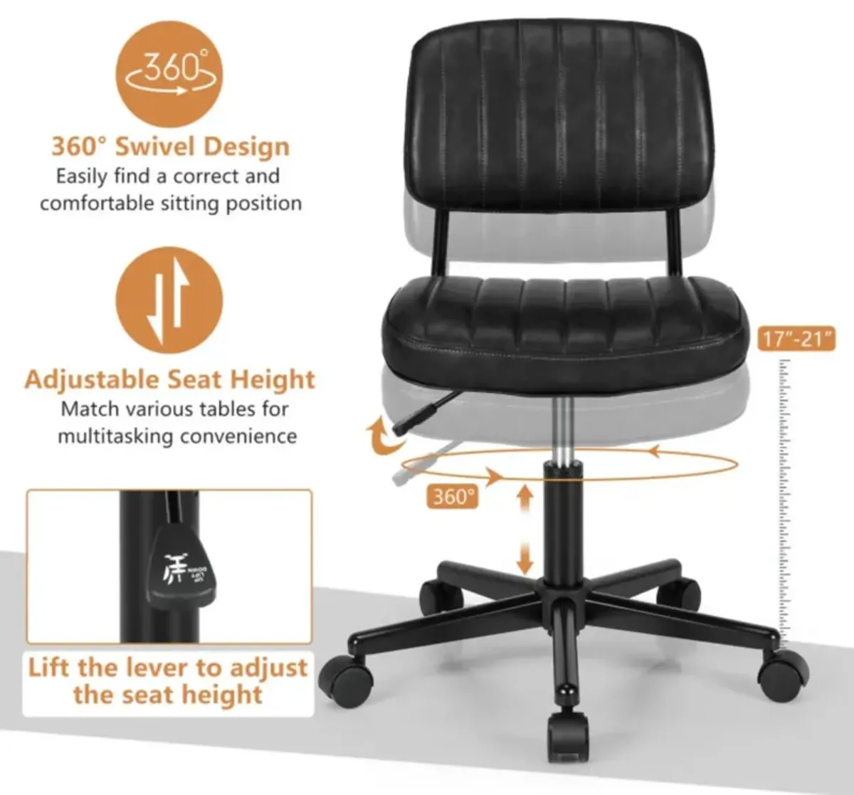 Hivvago PU Leather Adjustable Office Chair  Swivel Task Chair with Backrest