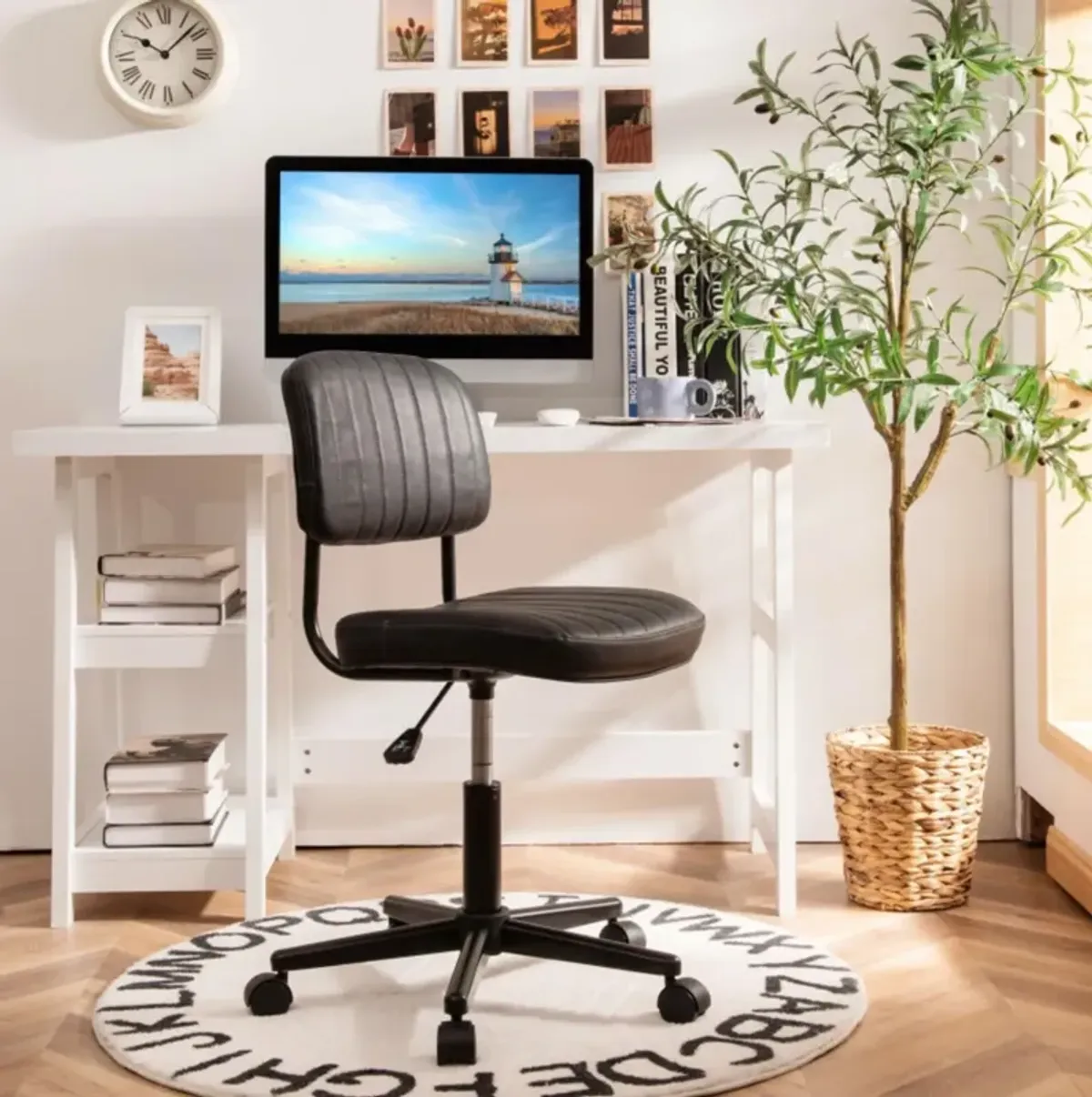 Hivvago PU Leather Adjustable Office Chair  Swivel Task Chair with Backrest