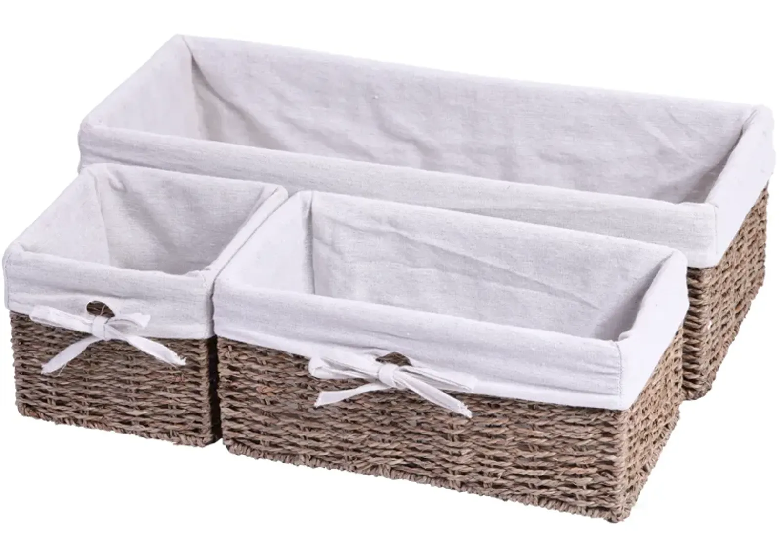 Seagrass Shelf Storage Baskets with Lining, Set of 3