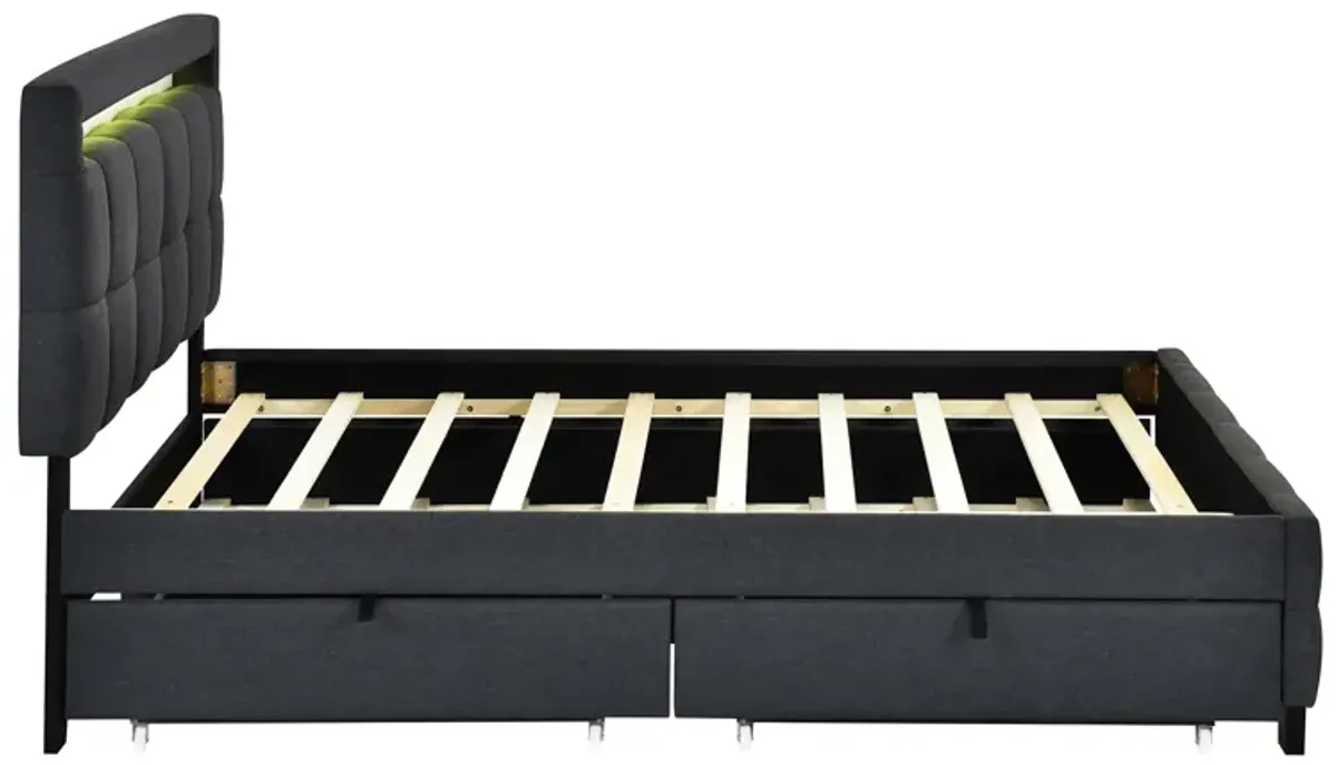 Merax Upholstered Platform Bed with LED Frame