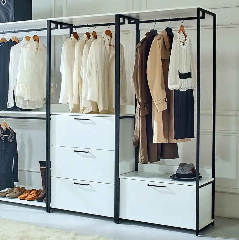 FC Design Klair Living White Freestanding Walk in Wood Closet System with Metal Frame