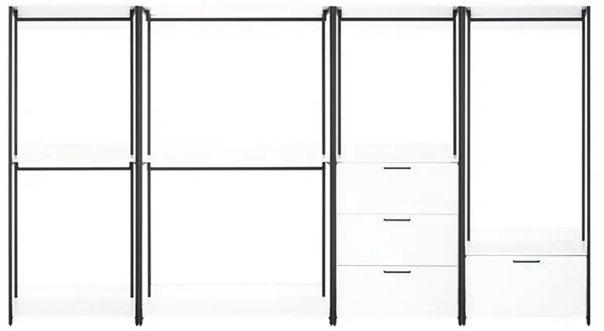 FC Design Klair Living White Freestanding Walk in Wood Closet System with Metal Frame