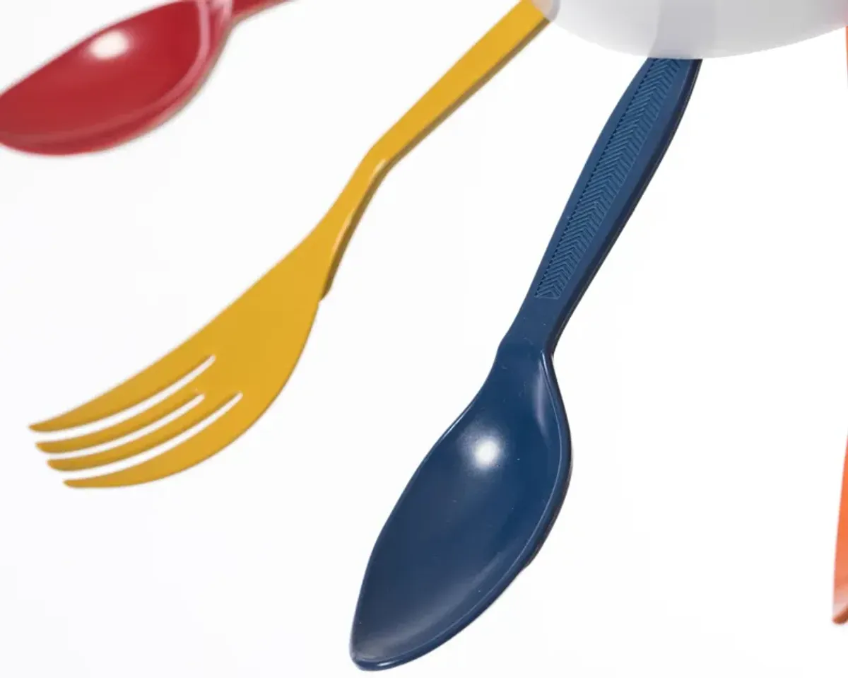 Decorative 3D Cutlery Utensil Spoon and Fork Wall Clock for Kitchen, Playroom or Bedroom, Multicolor