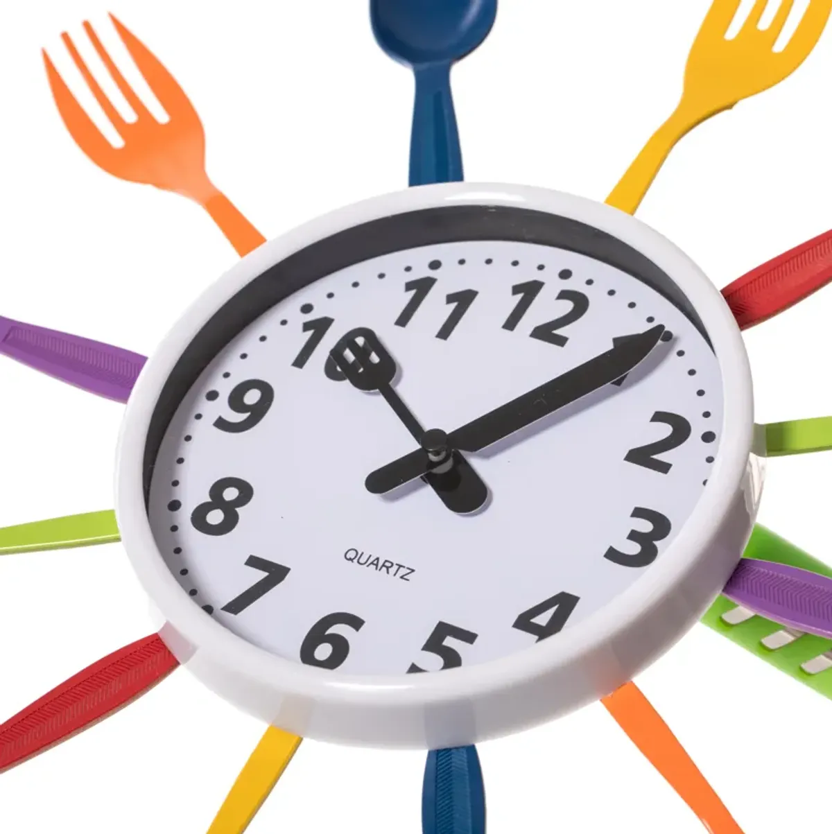 Decorative 3D Cutlery Utensil Spoon and Fork Wall Clock for Kitchen, Playroom or Bedroom, Multicolor