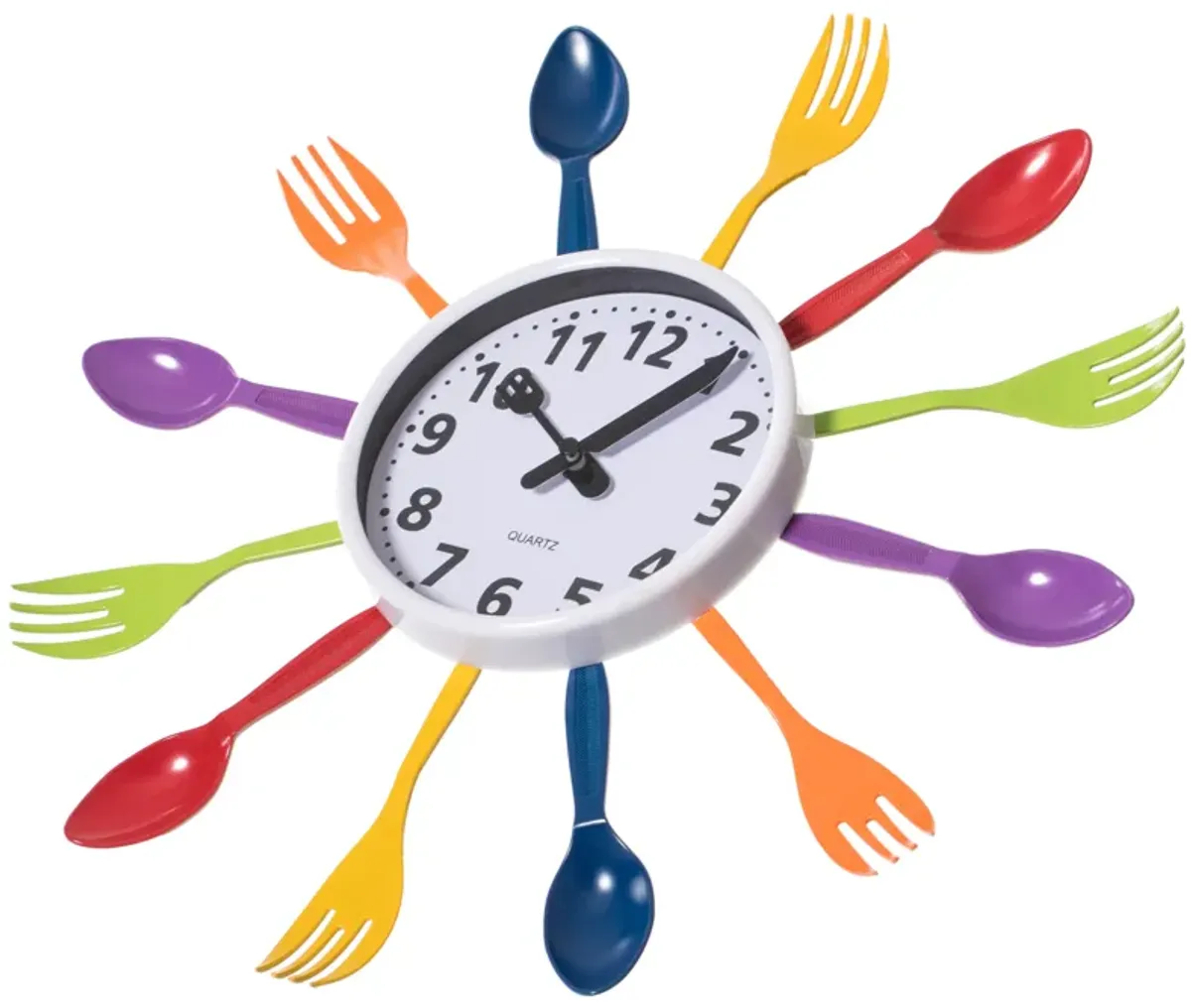 Decorative 3D Cutlery Utensil Spoon and Fork Wall Clock for Kitchen, Playroom or Bedroom, Multicolor