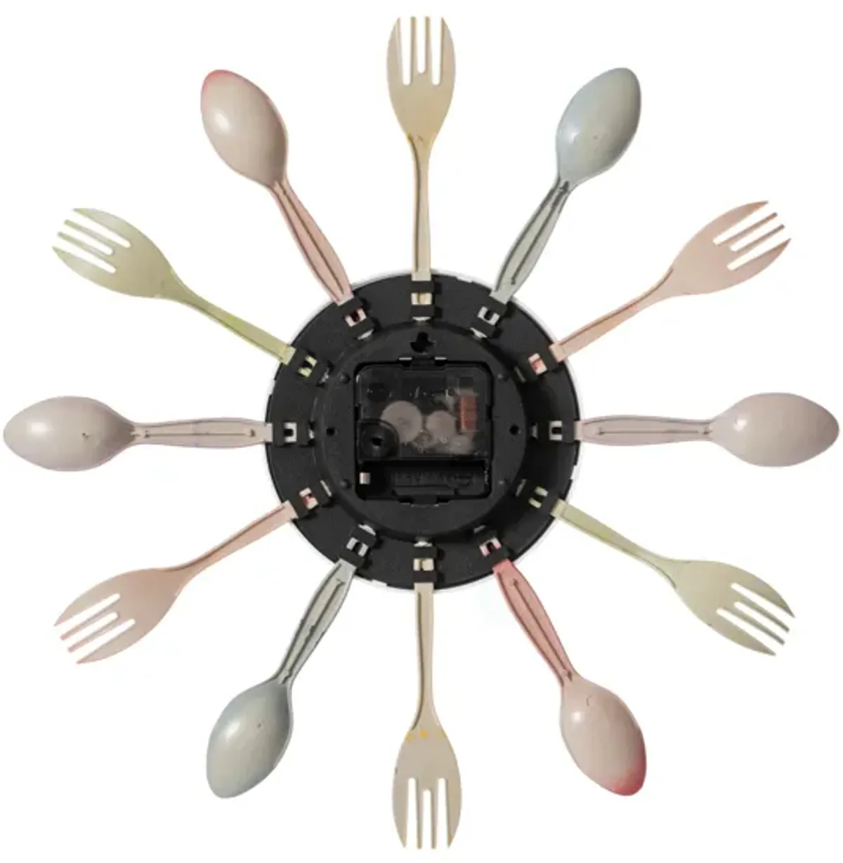 Decorative 3D Cutlery Utensil Spoon and Fork Wall Clock for Kitchen, Playroom or Bedroom, Multicolor