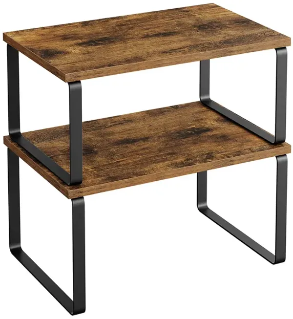 Expandable and Stackable Cabinet Shelf Organizer – Metal and Bamboo Kitchen Counter Shelves, Set of 2