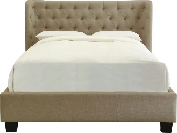 Levi Queen-Size Tufted Storage Bed in Toast Linen