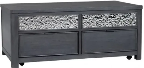 Zoko Lift Top Coffee Table w Wheels, 2 Drawers, Ash Gray Wood, 46 Inch - Benzara