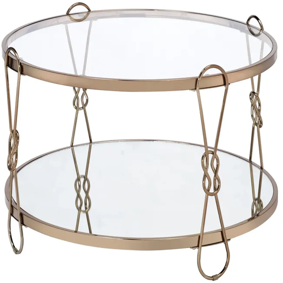 Metal Coffee Table with Glass Top and 1 Bottom Shelf,Gold and Clear-Benzara