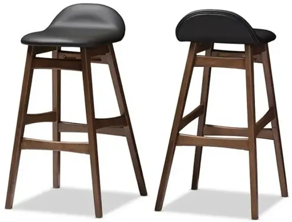 Leather Upholstered Walnut Wood Finishing 30-Inches Bar Stool (Set of 2)