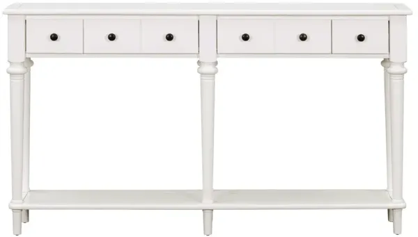 Gewnee Retro Console Table with 4 Drawers and Open Shelf (White)
