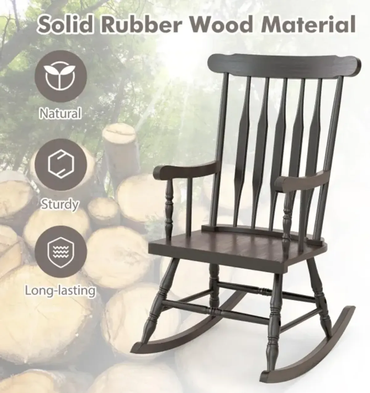 Hivvago Rocking Chair with Solid Wooden Frame for Garden and Patio