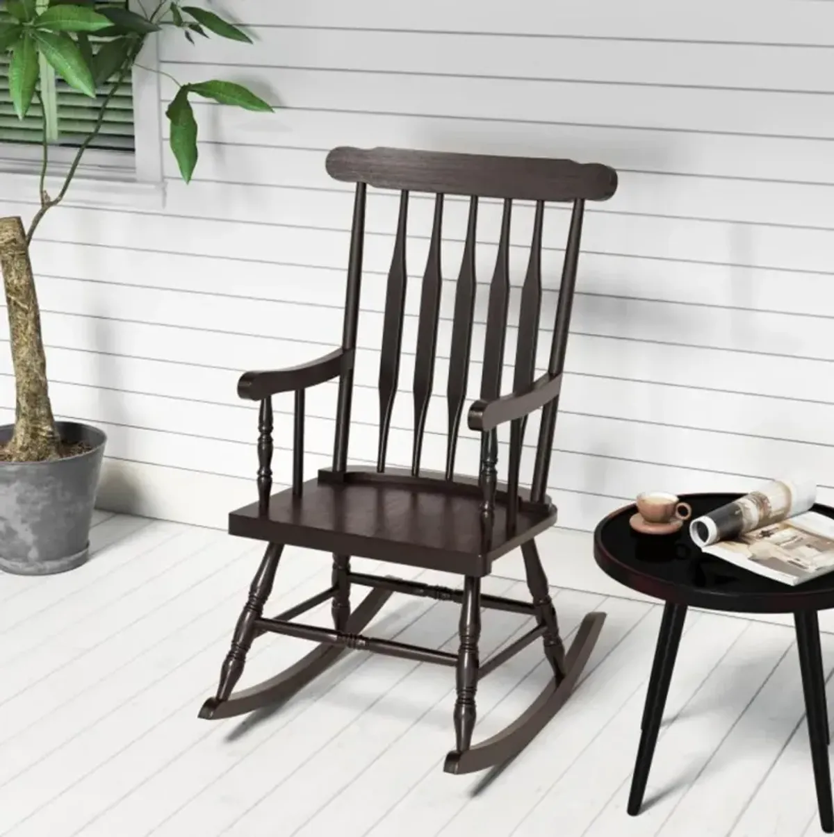 Hivvago Rocking Chair with Solid Wooden Frame for Garden and Patio