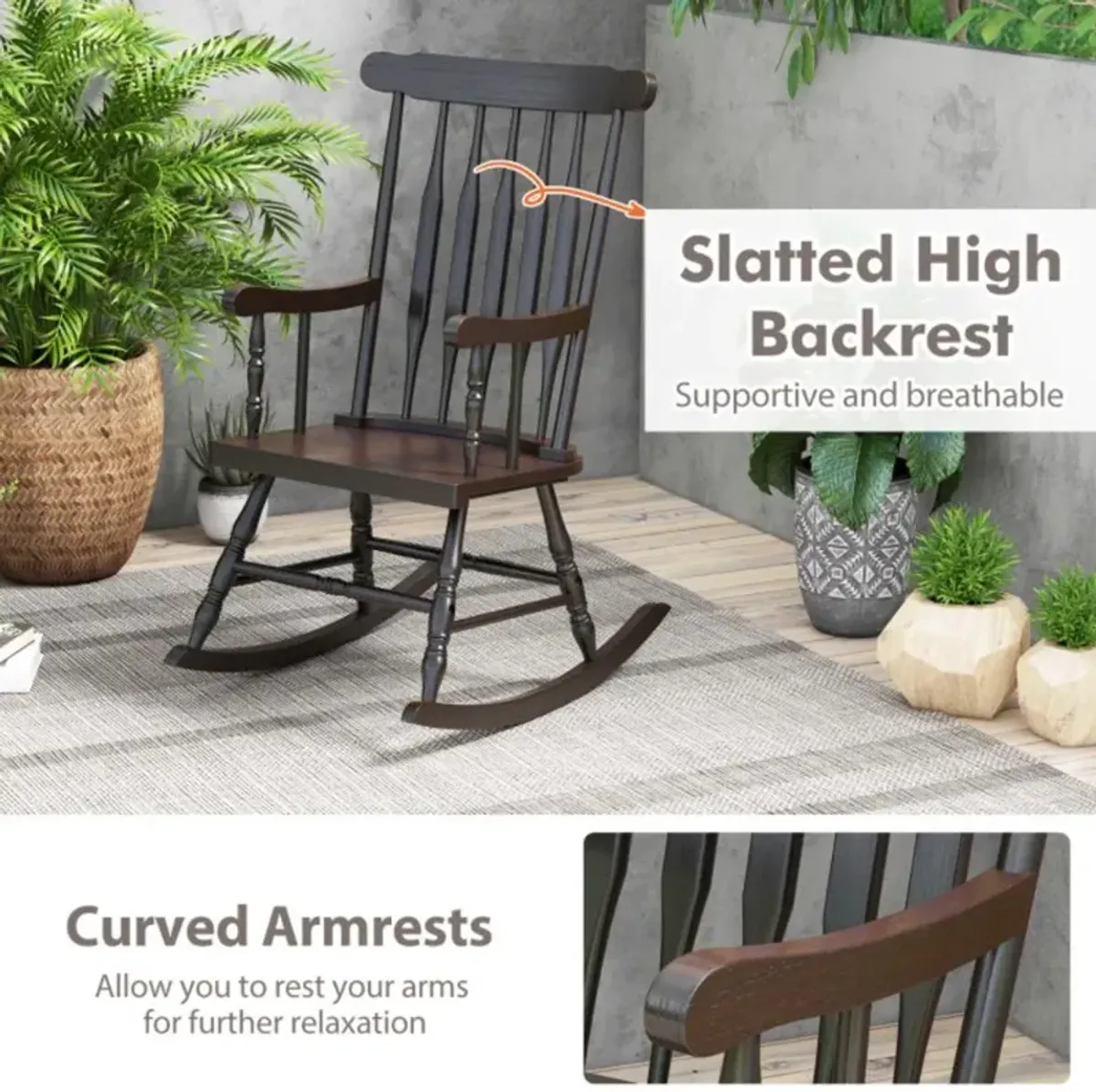 Hivvago Rocking Chair with Solid Wooden Frame for Garden and Patio