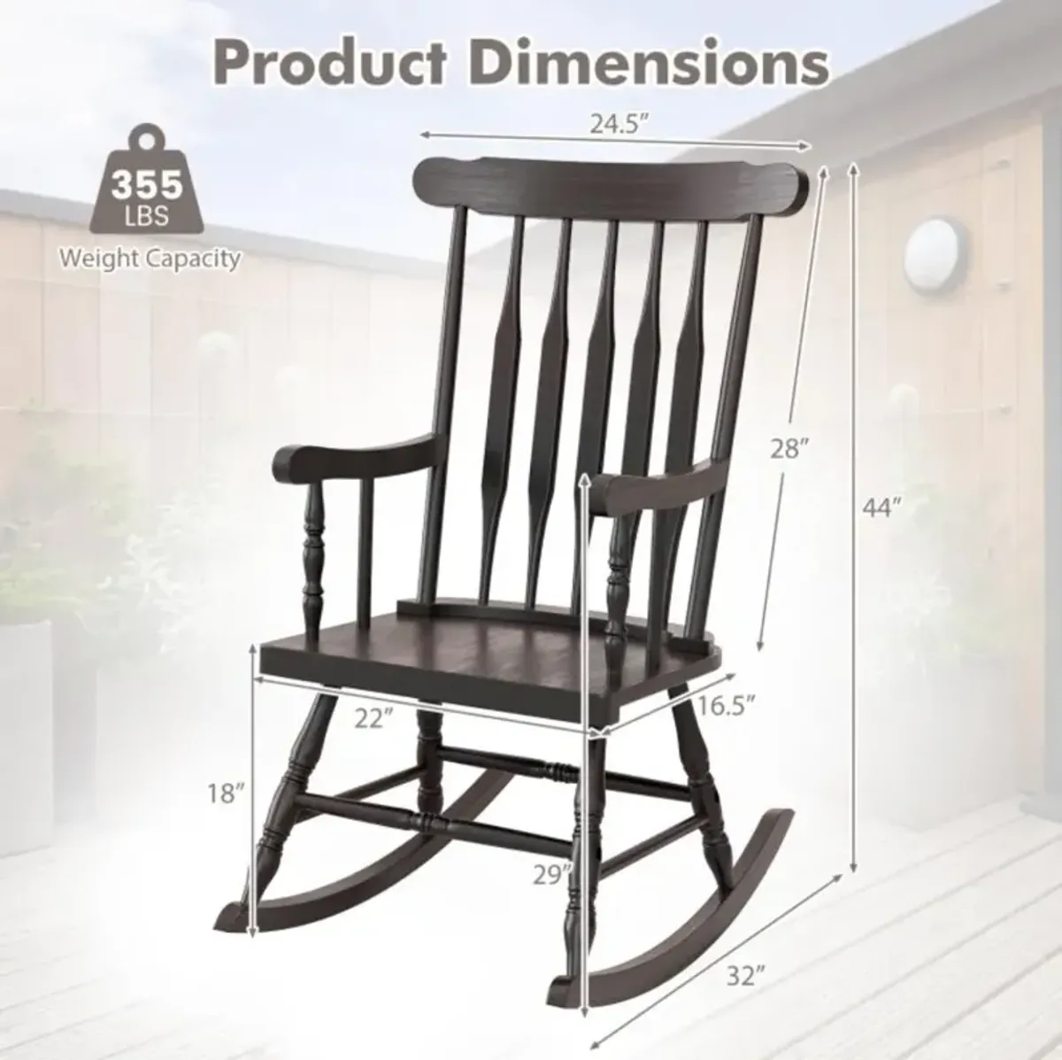 Hivvago Rocking Chair with Solid Wooden Frame for Garden and Patio