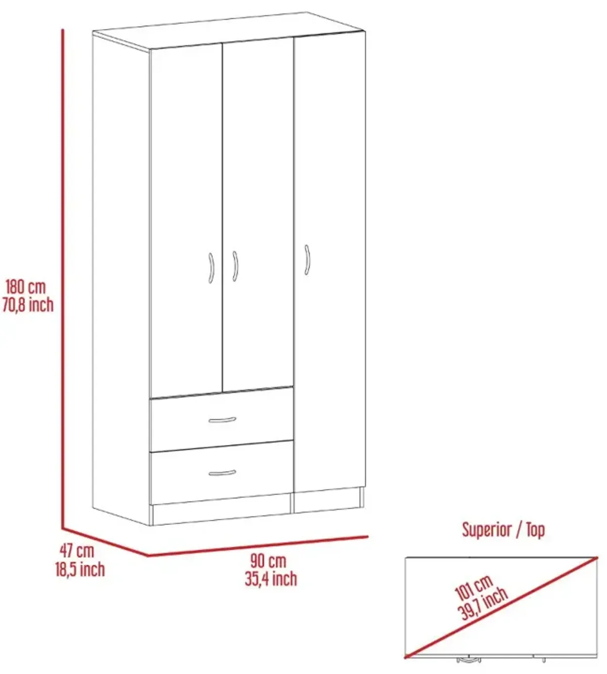 Three Door Armoire Clark, Bedroom, Light Oak / Black