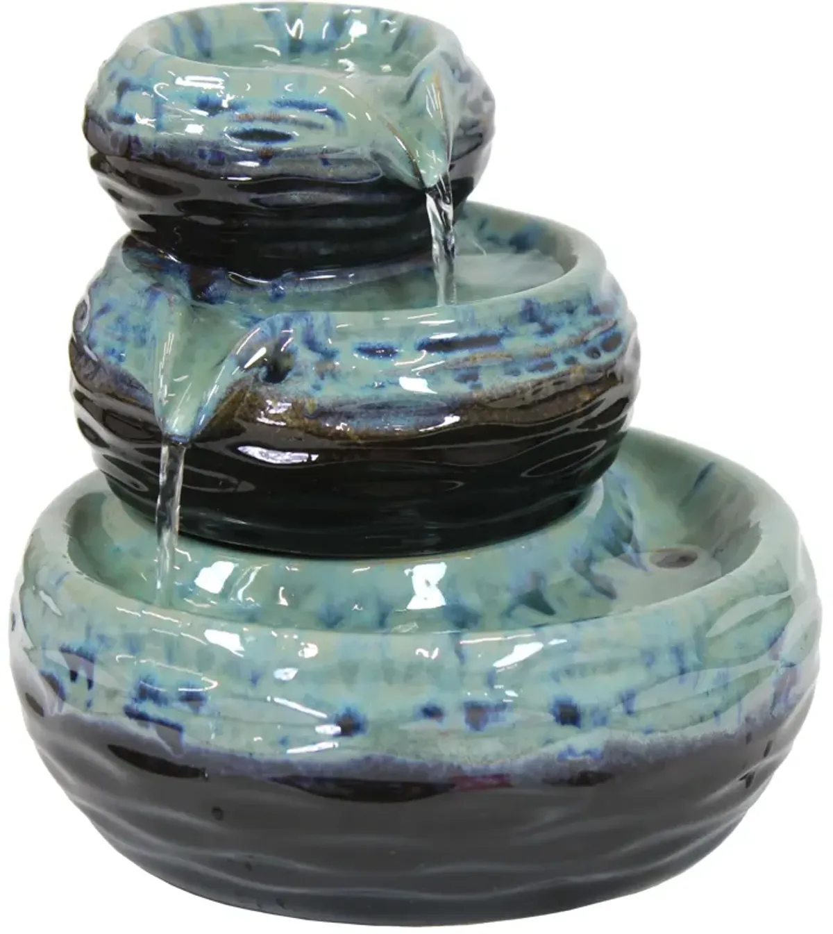 Sunnydaze Modern Textured Bowls Ceramic Indoor 3-Tier Water Fountain - 7 in